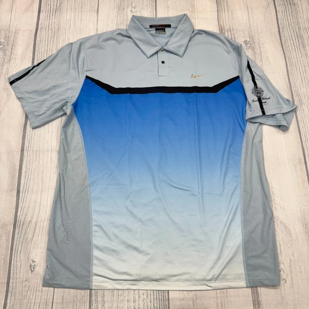 Tiger Woods Collection Nike Dri Fit Polo Shirt L Blue Trump National Doral Mens